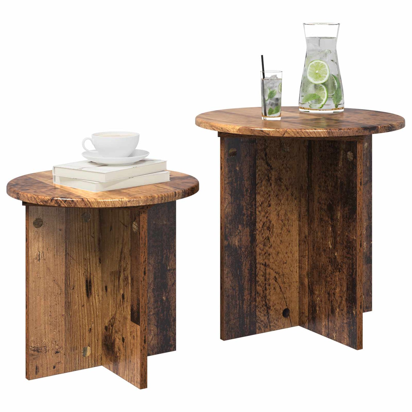 Sidebordssæt 2 stk. Gammelt træ Ø 45 x 45 cm Konstrueret træ