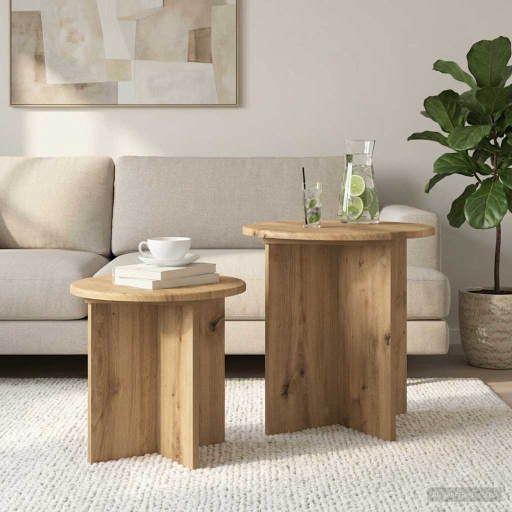 Sidebordssæt 2 stk. Artisan-eg Ø 45 x 45 cm Konstrueret træ