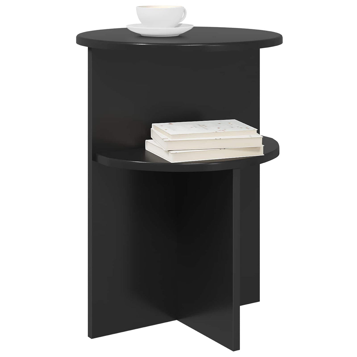 Sidebord med opbevaring Sort eg Ø 39,5 x 55 cm Konstrueret træ