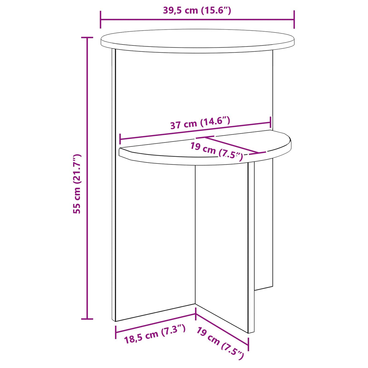 Sidebord Sonoma-eg Ø 39,5 x 55 cm Konstrueret træ