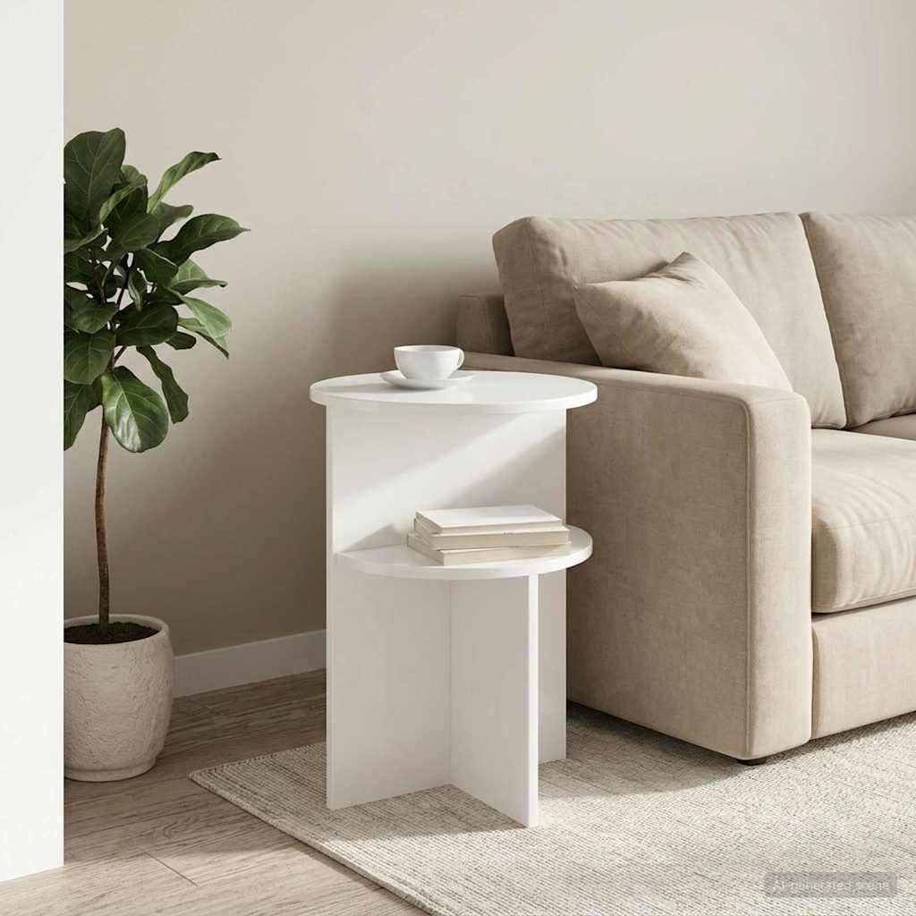 Sidebord Hvid højglans Ø 39,5 x 55 cm Konstrueret træ