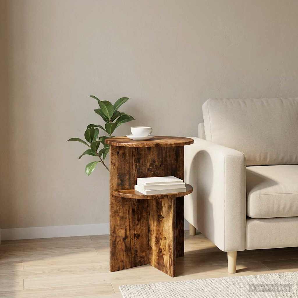 Sidebord med opbevaring Røget eg Ø 39,5 x 55 cm Konstrueret træ