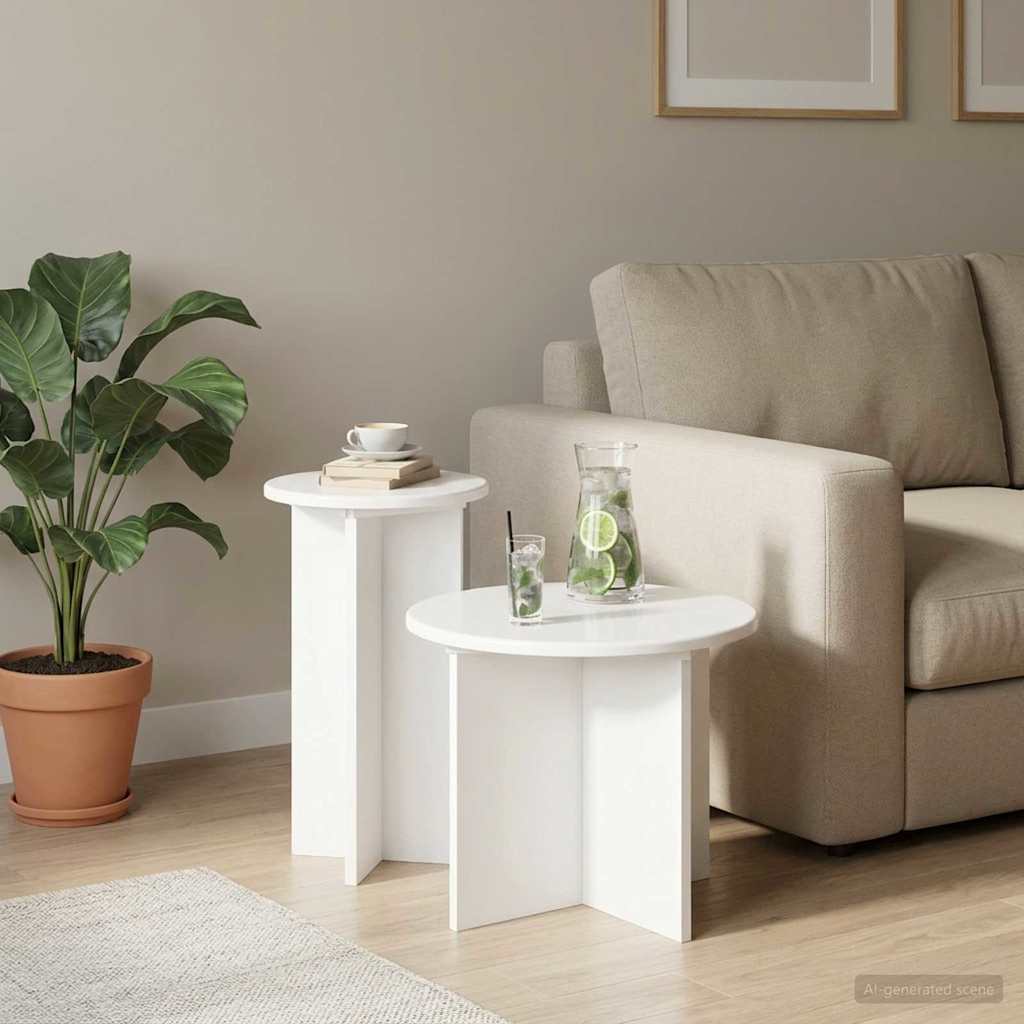 Sidebordssæt 2 stk. Hvid Ø 45 x 35 cm Konstrueret træ