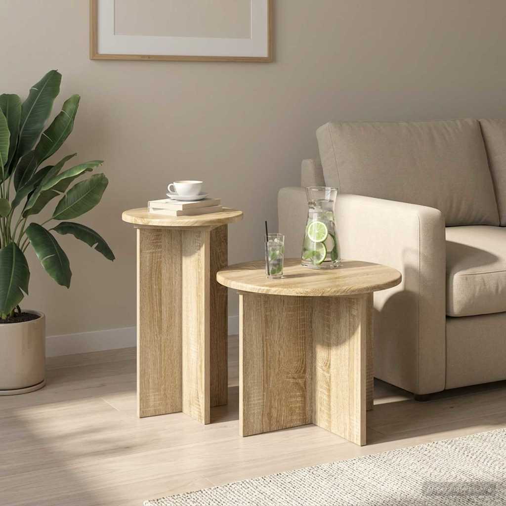 Sidebordssæt 2 stk. Sonoma-eg Ø 45 x 35 cm Konstrueret træ