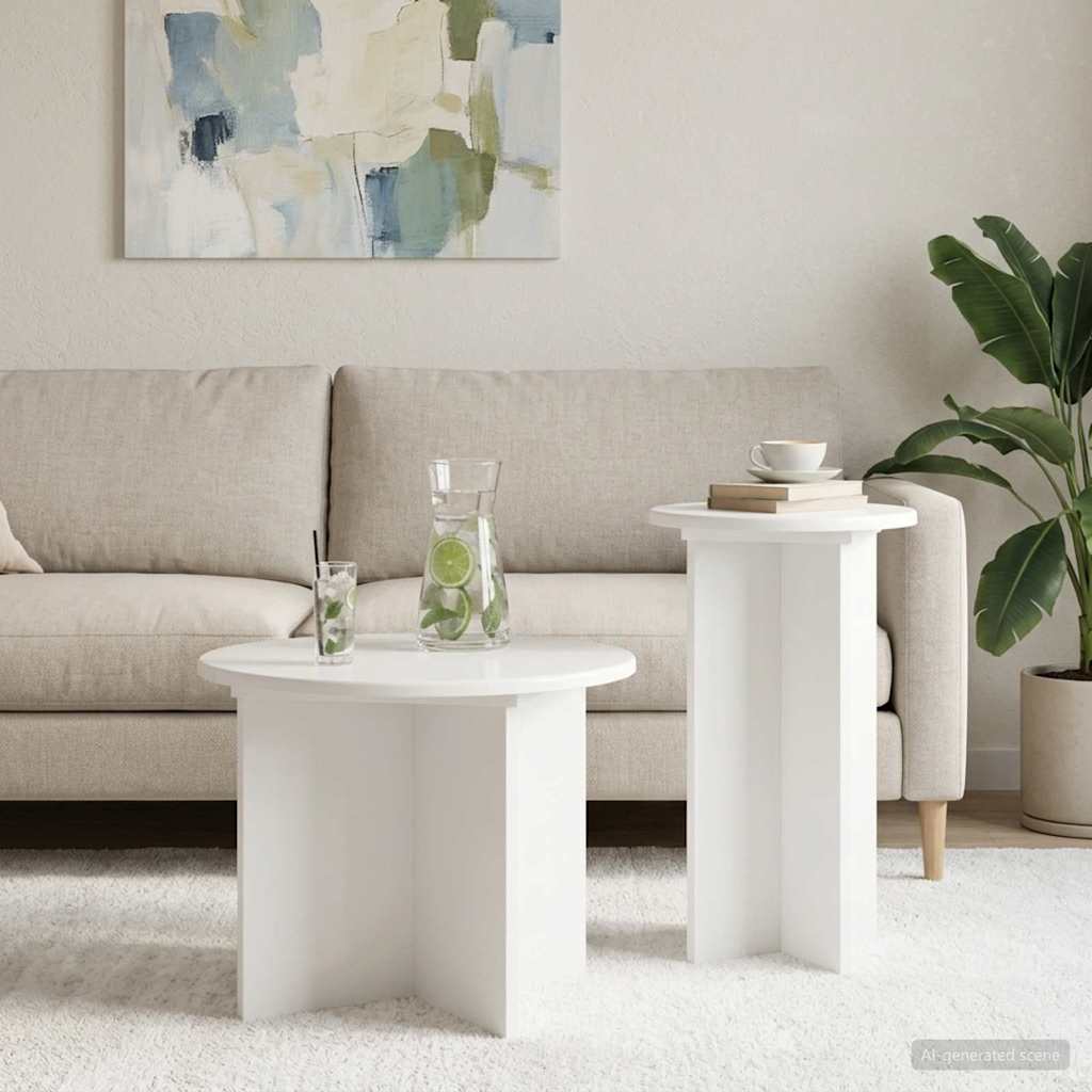 Sidebordssæt 2 stk. Hvid højglans Ø 45 x 35 cm Konstrueret træ