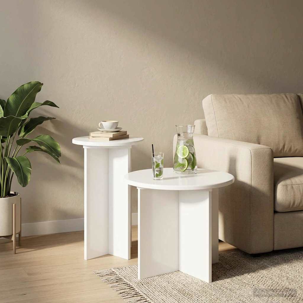 Sidebordssæt 2 stk. Hvid højglans Ø 45 x 35 cm Konstrueret træ