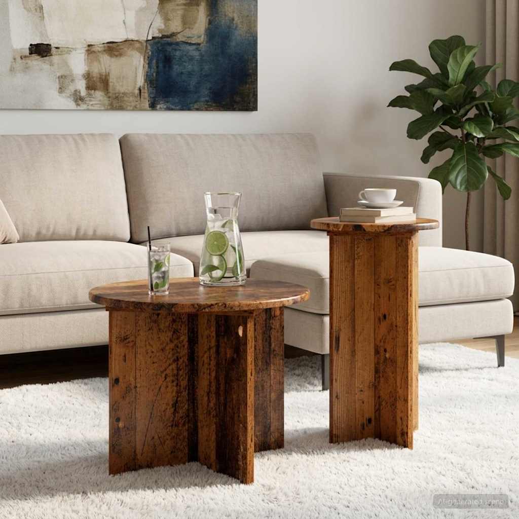 Sidebordssæt 2 stk. Gammelt træ Ø 45 x 35 cm Konstrueret træ