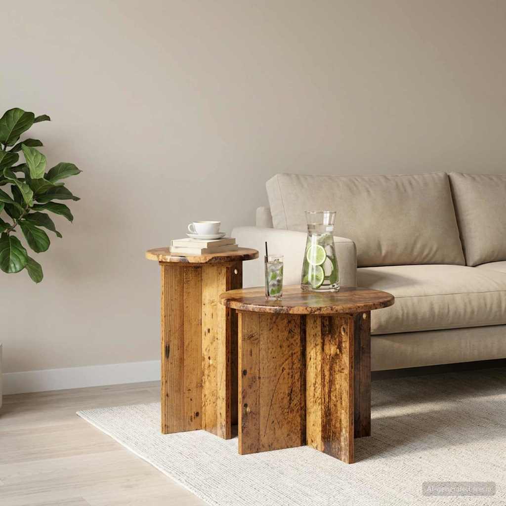 Sidebordssæt 2 stk. Gammelt træ Ø 45 x 35 cm Konstrueret træ