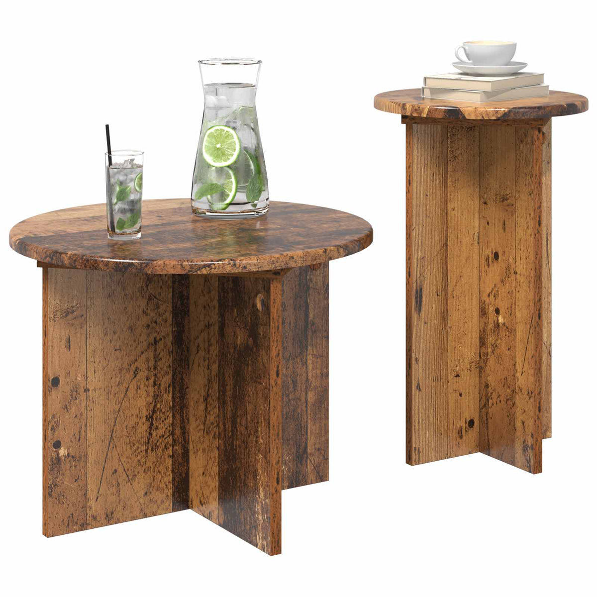 Sidebordssæt 2 stk. Gammelt træ Ø 45 x 35 cm Konstrueret træ