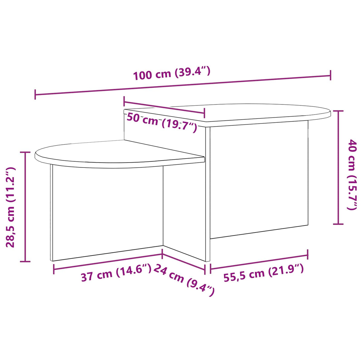 Sofabord Hvid 100 x 50 x 40 cm Konstrueret træ