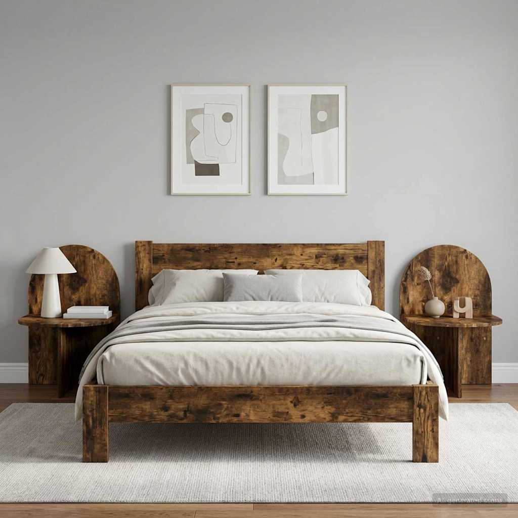 Sengebord 2 stk. Røget eg 48 x 49 x 65 cm Konstrueret træ