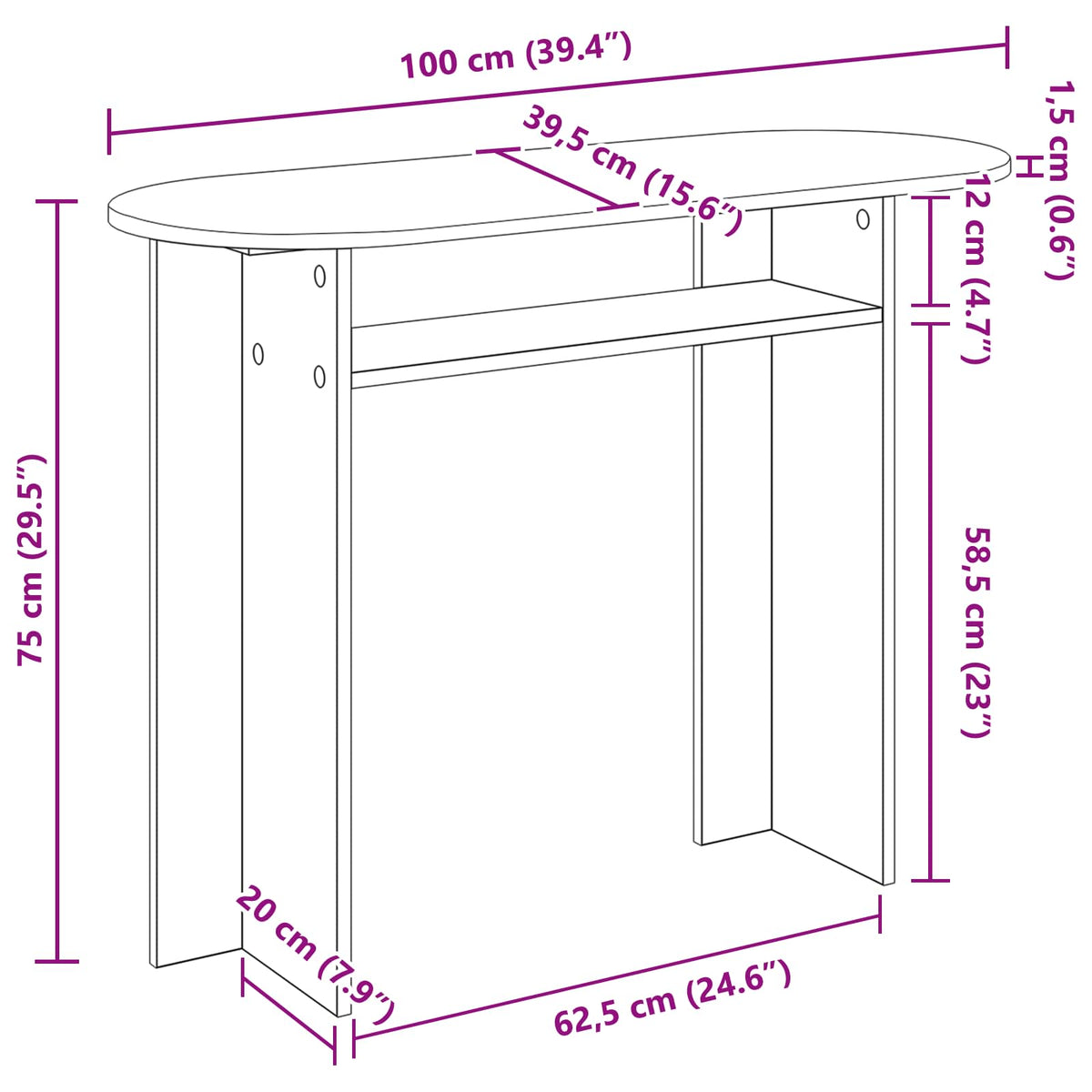 Konsolbord Betongrå 100 x 39,5 x 75 cm Konstrueret træ