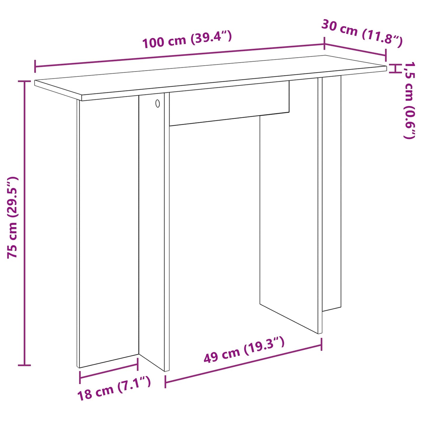 Konsolbord Hvid 100 x 30 x 75 cm Konstrueret træ