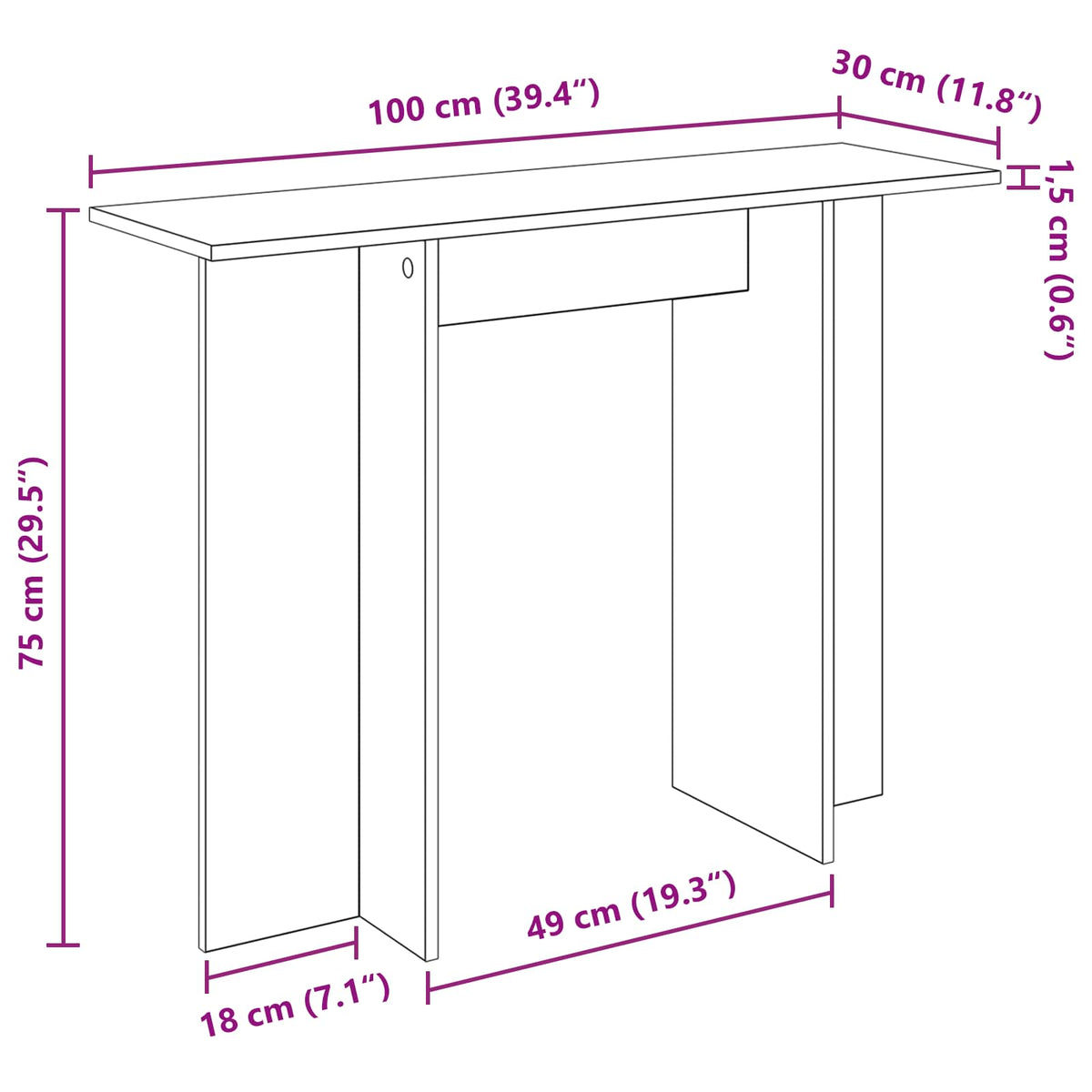 Konsolbord Betongrå 100 x 30 x 75 cm Konstrueret træ