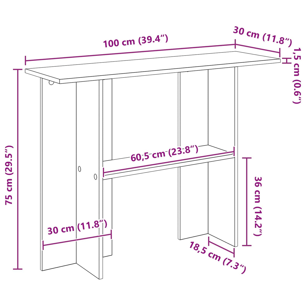 Konsolbord Sonoma-eg 100 x 30 x 75 cm Konstrueret træ