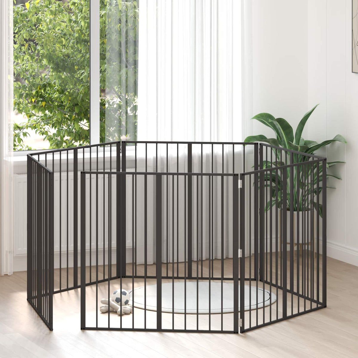 Hundedør 6 stk. Sort 100 x 100 cm Galvaniseret stål