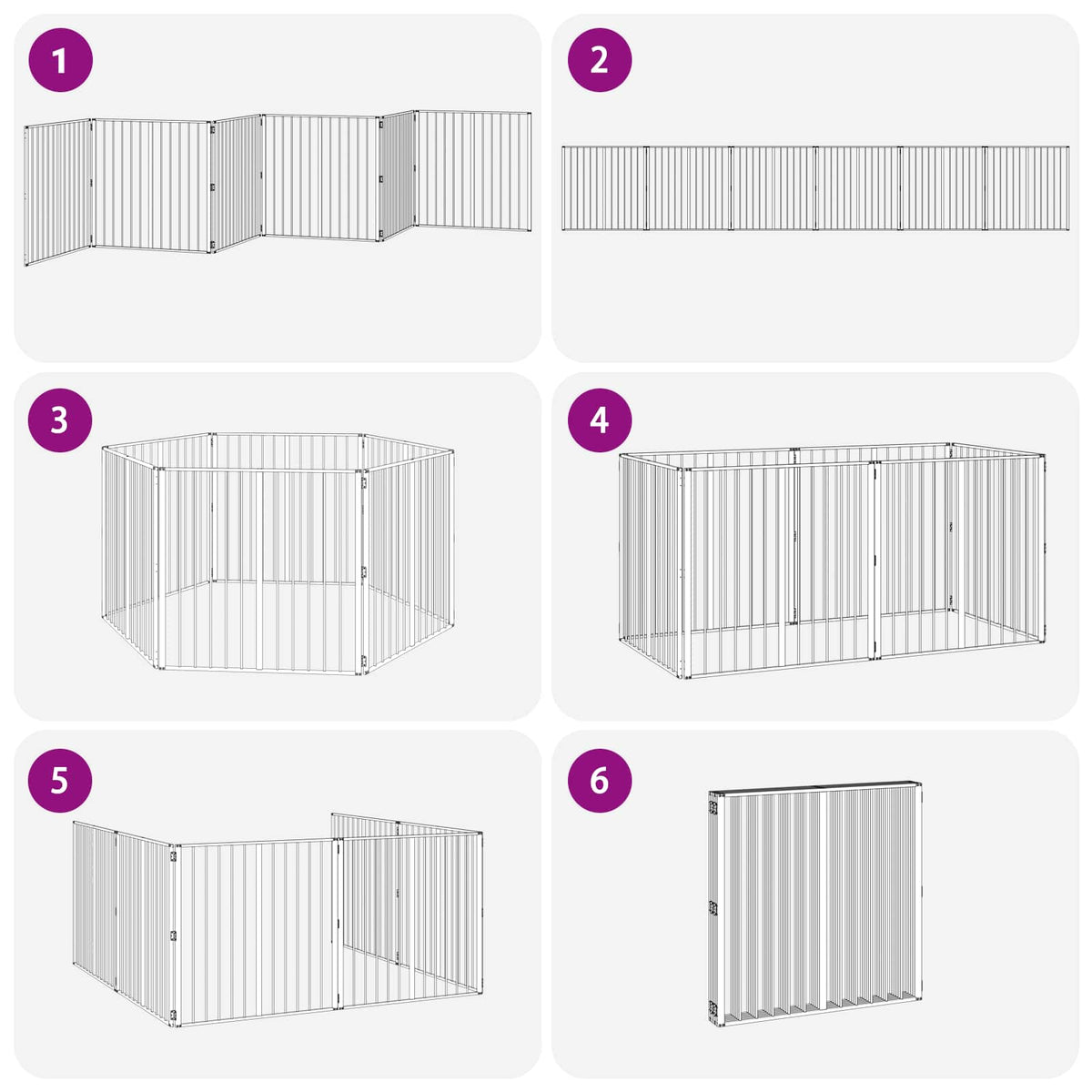 Hundedør 6 stk. Sort 100 x 100 cm Galvaniseret stål