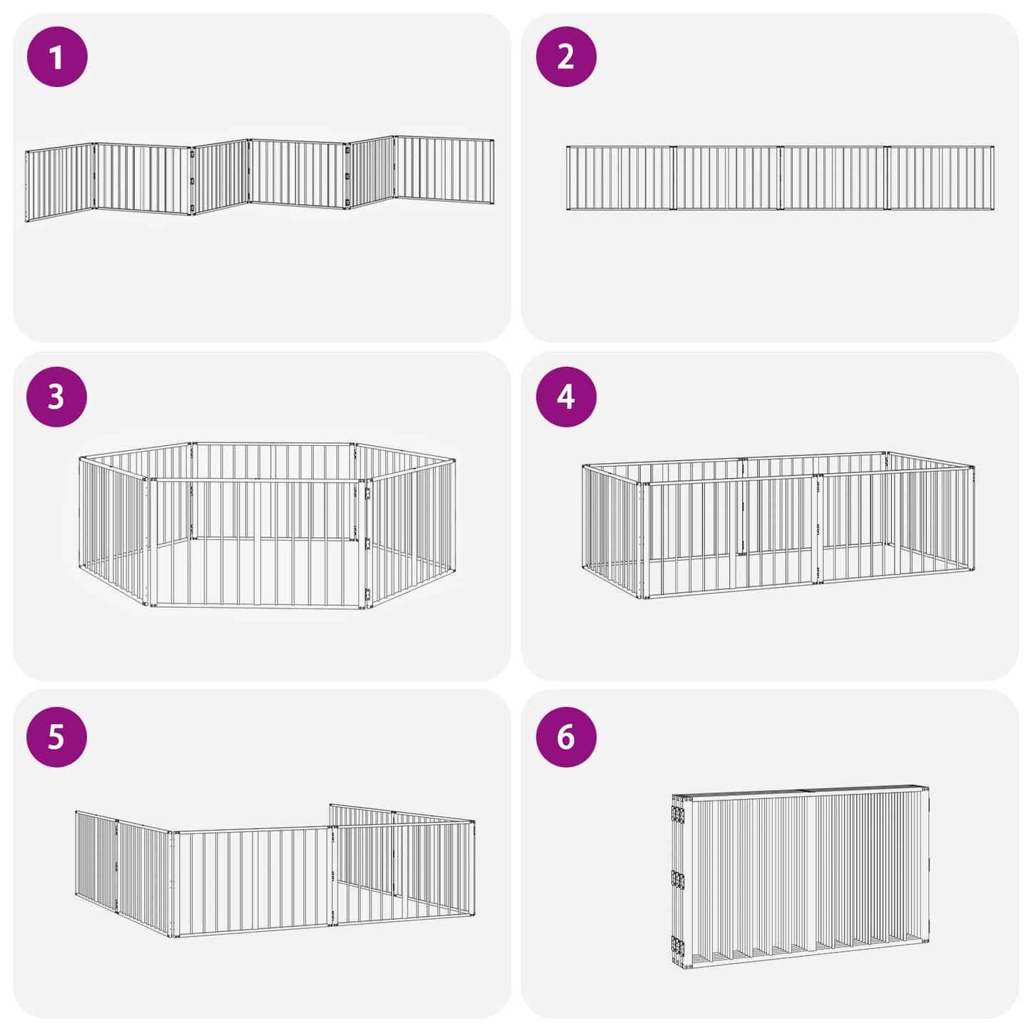 Hundedør 6 stk. Sort 100 x 60 cm Galvaniseret stål