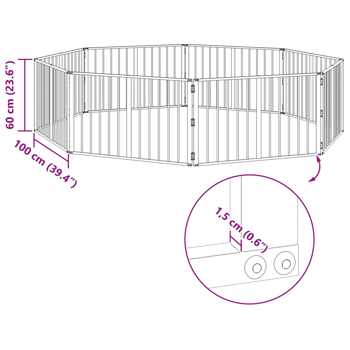 Hundedør 8 stk. Sort 100 x 60 cm Galvaniseret stål