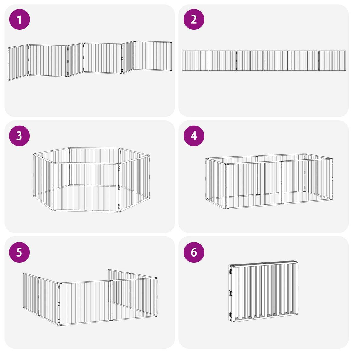 Hundedør 6 stk. Sort 80 x 60 cm Galvaniseret stål