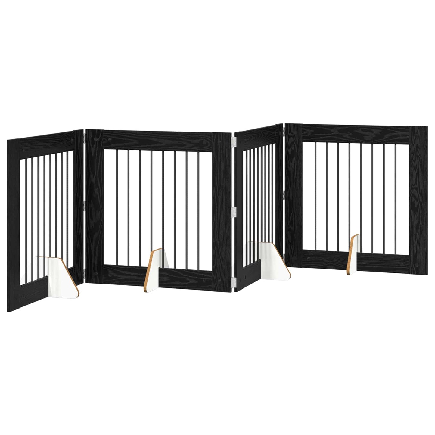 Sammenklappelig hundegitter med stativer 4 stk. Sort eg 321 cm