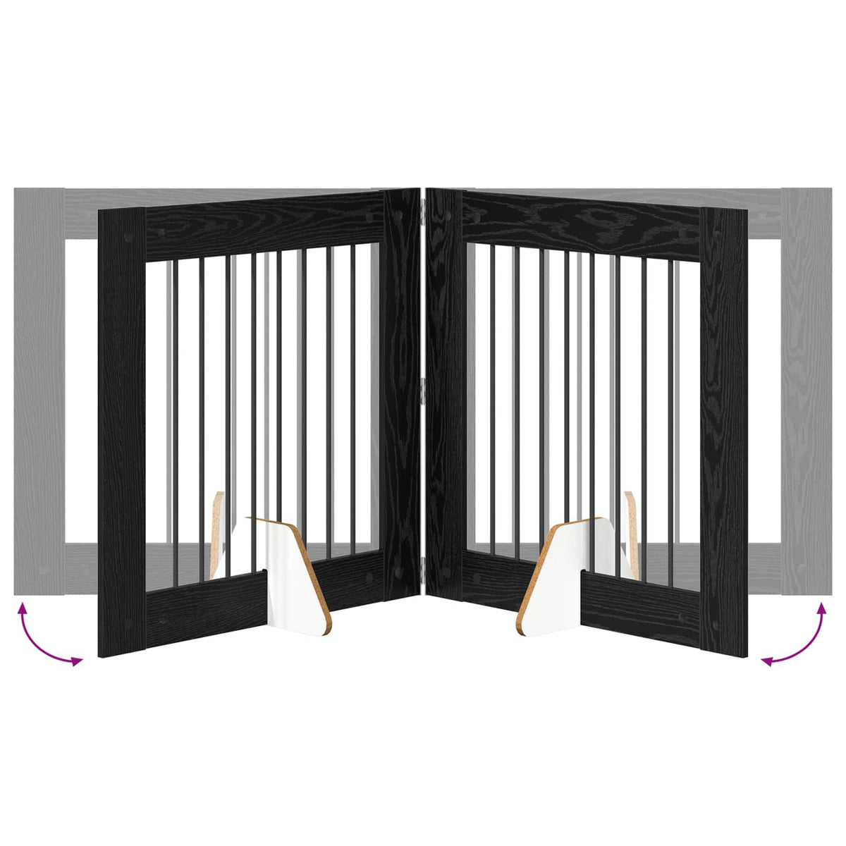 Sammenklappelig hundegitter med stativer 4 stk. Sort eg 321 cm