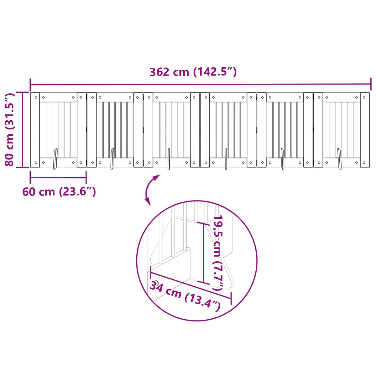 Sammenklappelig hundegitter med stativer 6 stk. Sort eg 362 cm