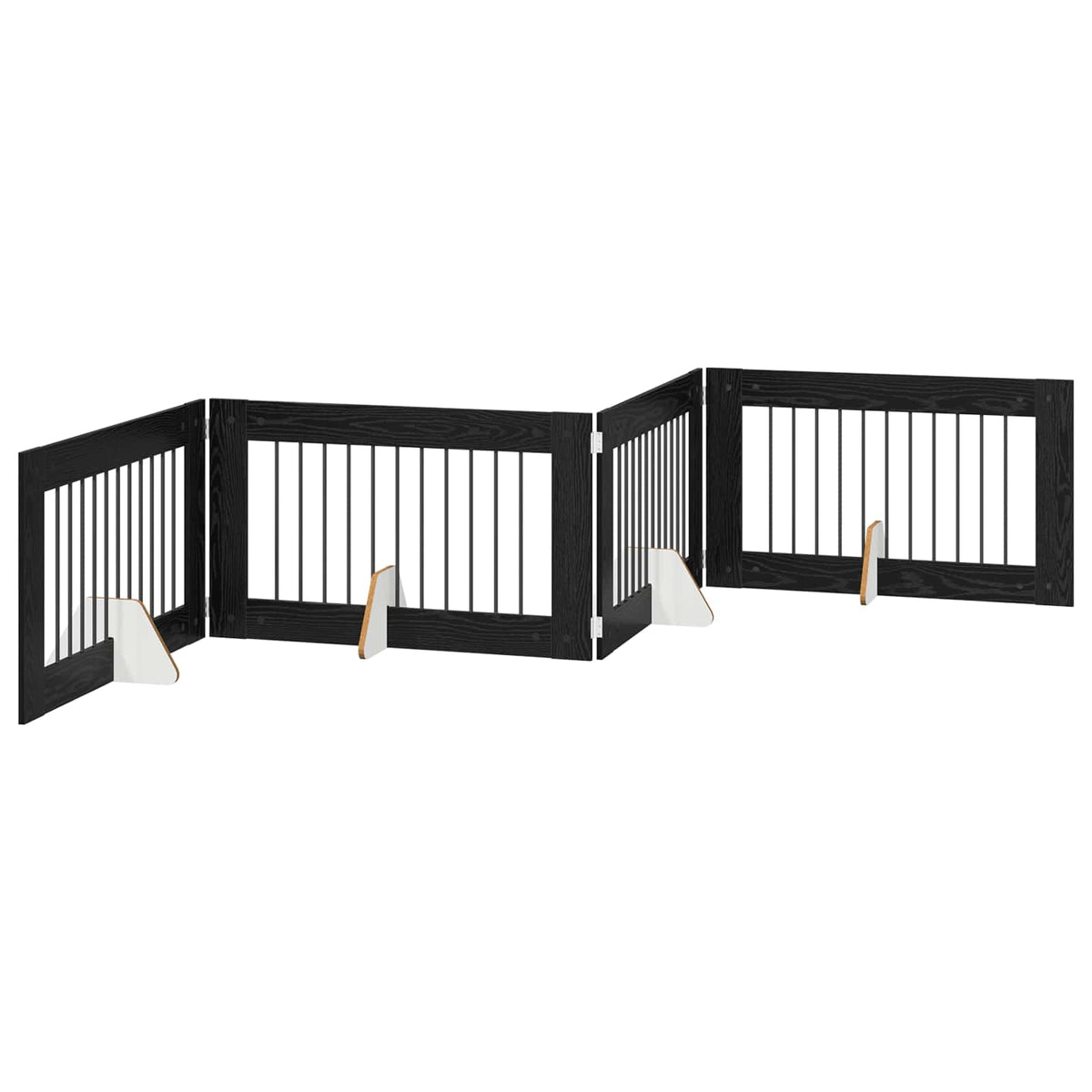 Sammenklappelig hundegitter med stativer 4 stk. Sort eg 401 cm