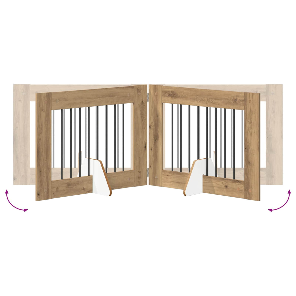 Sammenklappelig hundegitter med stativer 4 stk. Artisan-eg