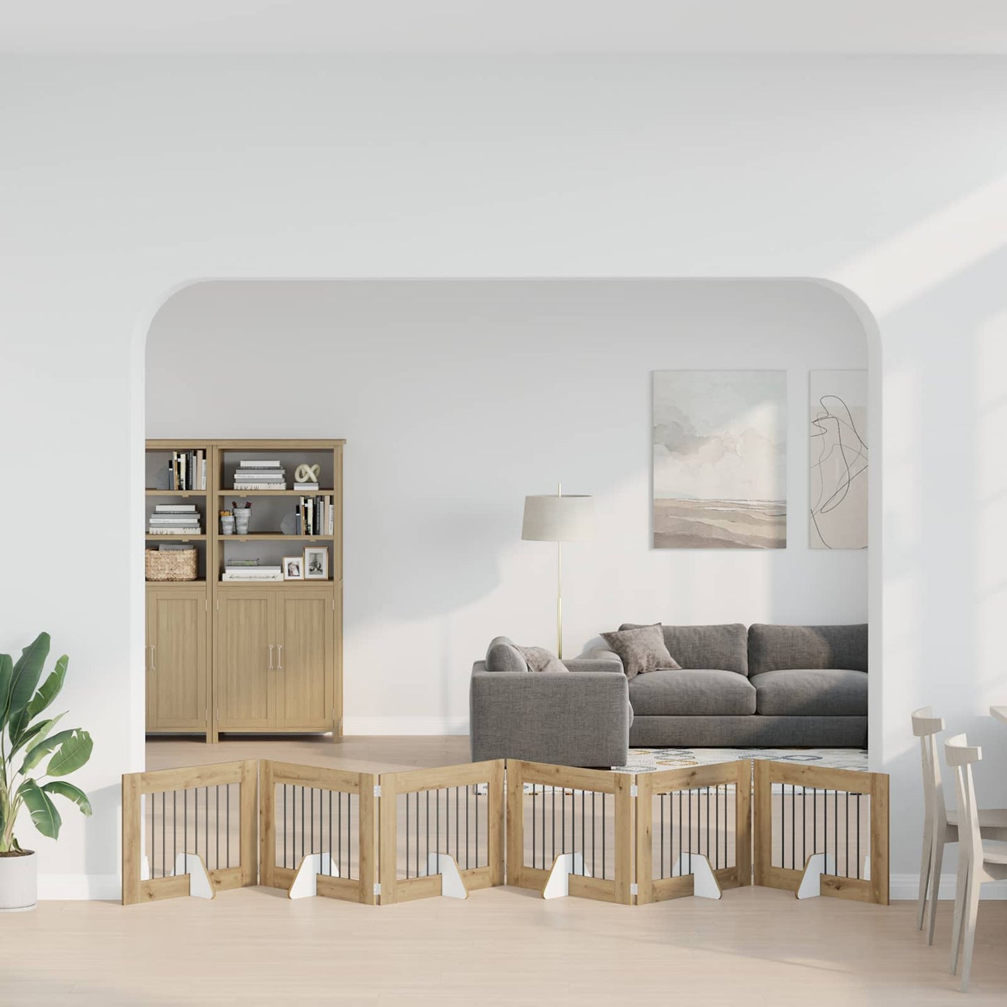 Sammenklappelig hundegitter med stativer 6 stk. Artisan-eg