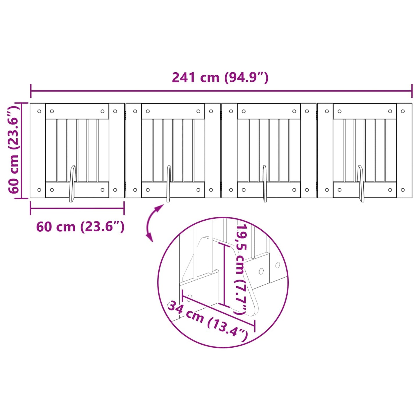 Sammenklappelig hundegitter med stativer 4 stk. Sort eg 241 cm