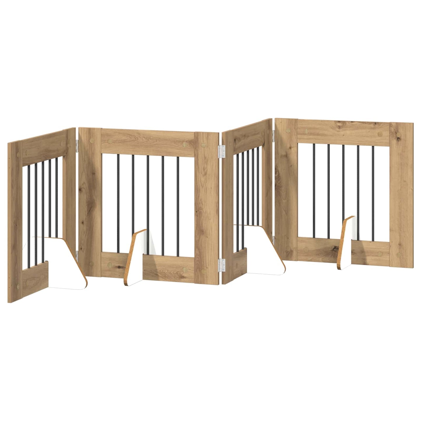 Sammenklappelig hundegitter med stativer 4 stk. Artisan-eg