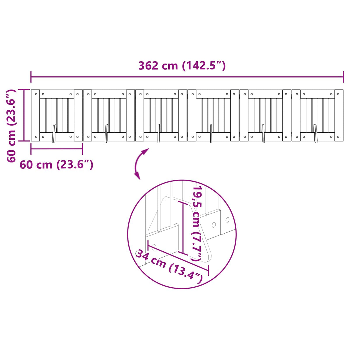 Sammenklappelig hundegitter med stativer 6 stk. Sort eg 362 cm