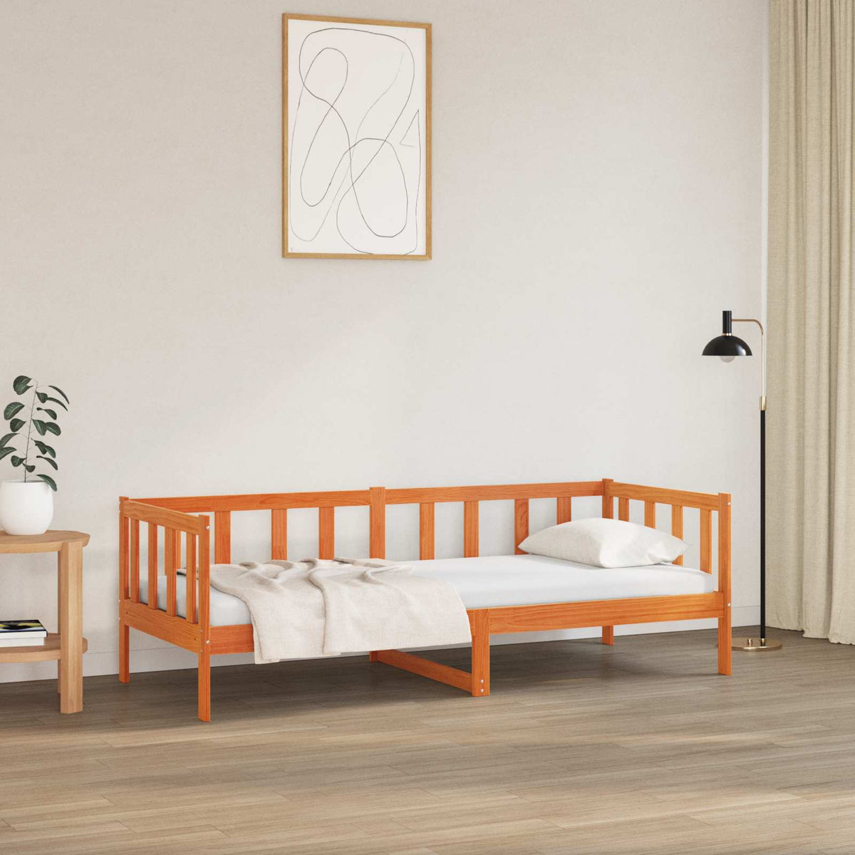 Sengestel med hovedgærde Voks brun 90 x 190 cm Massiv fyrretræ