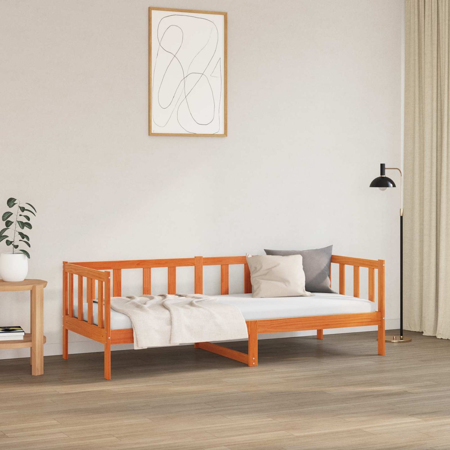 Sengestel med hovedgærde Voks brun 90 x 190 cm Massiv fyrretræ