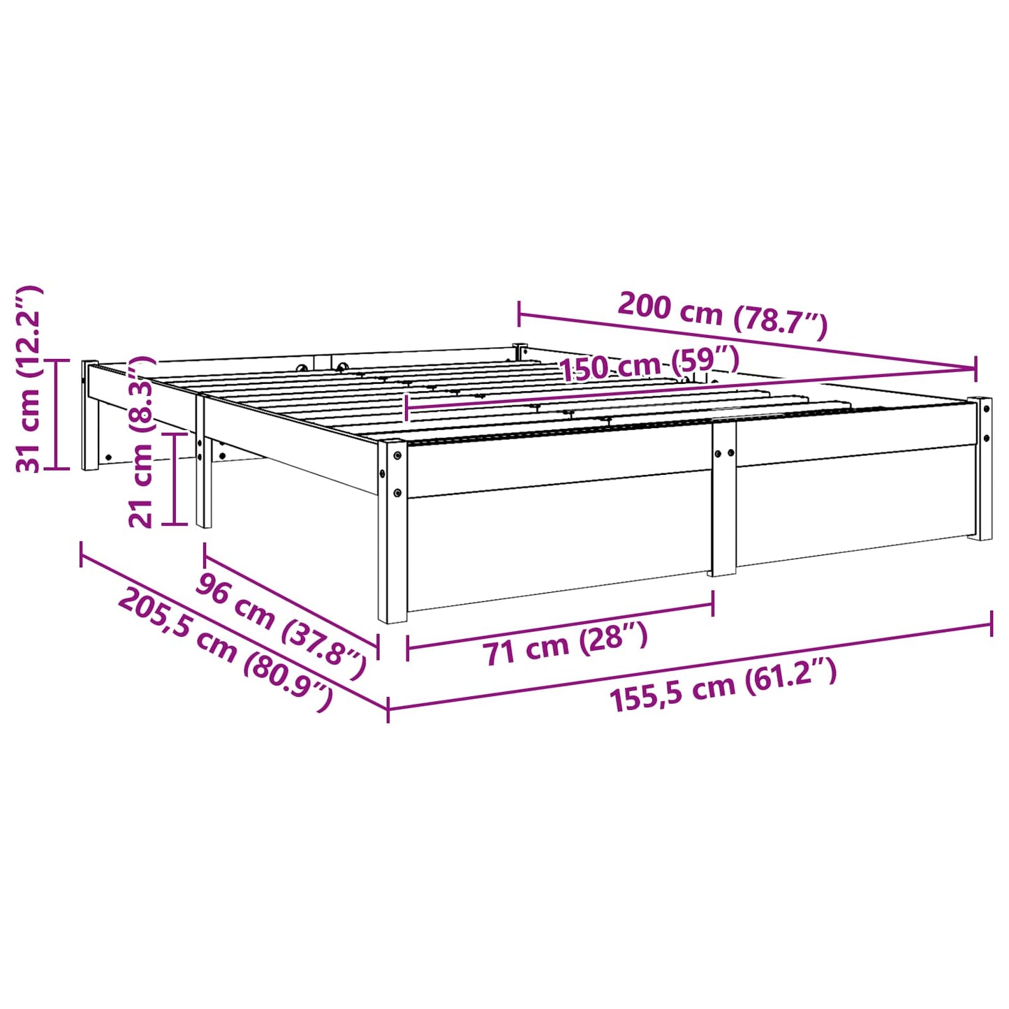 Sengestel Voks brun 150 x 200 cm Massivt fyrretræ