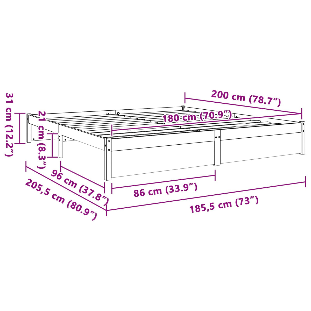 Sengestel Voks brun 180 x 200 cm Massivt fyrretræ