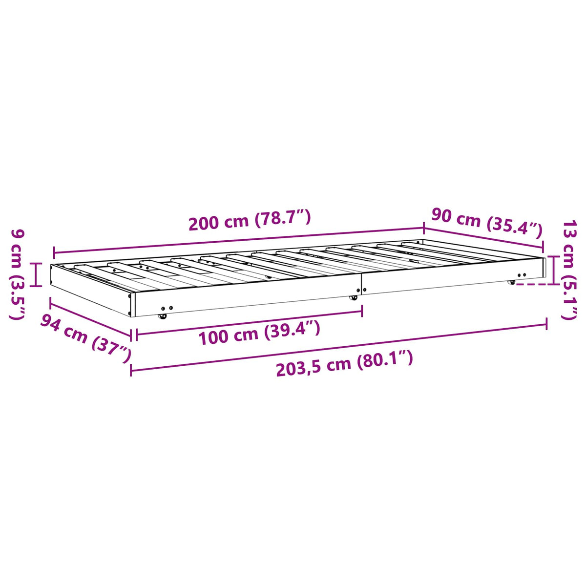 Sengestel Voks brun 90 x 200 cm Massiv fyrretræ