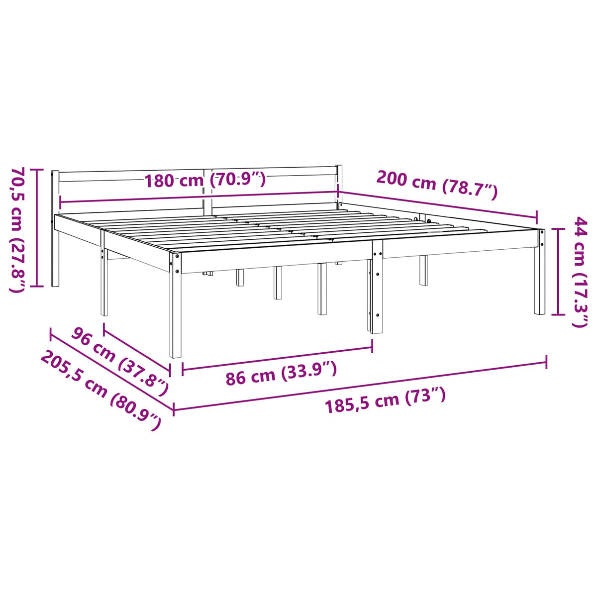 Sengestel med hovedgærde Voks brun 180 x 200 cm Massiv fyrretræ