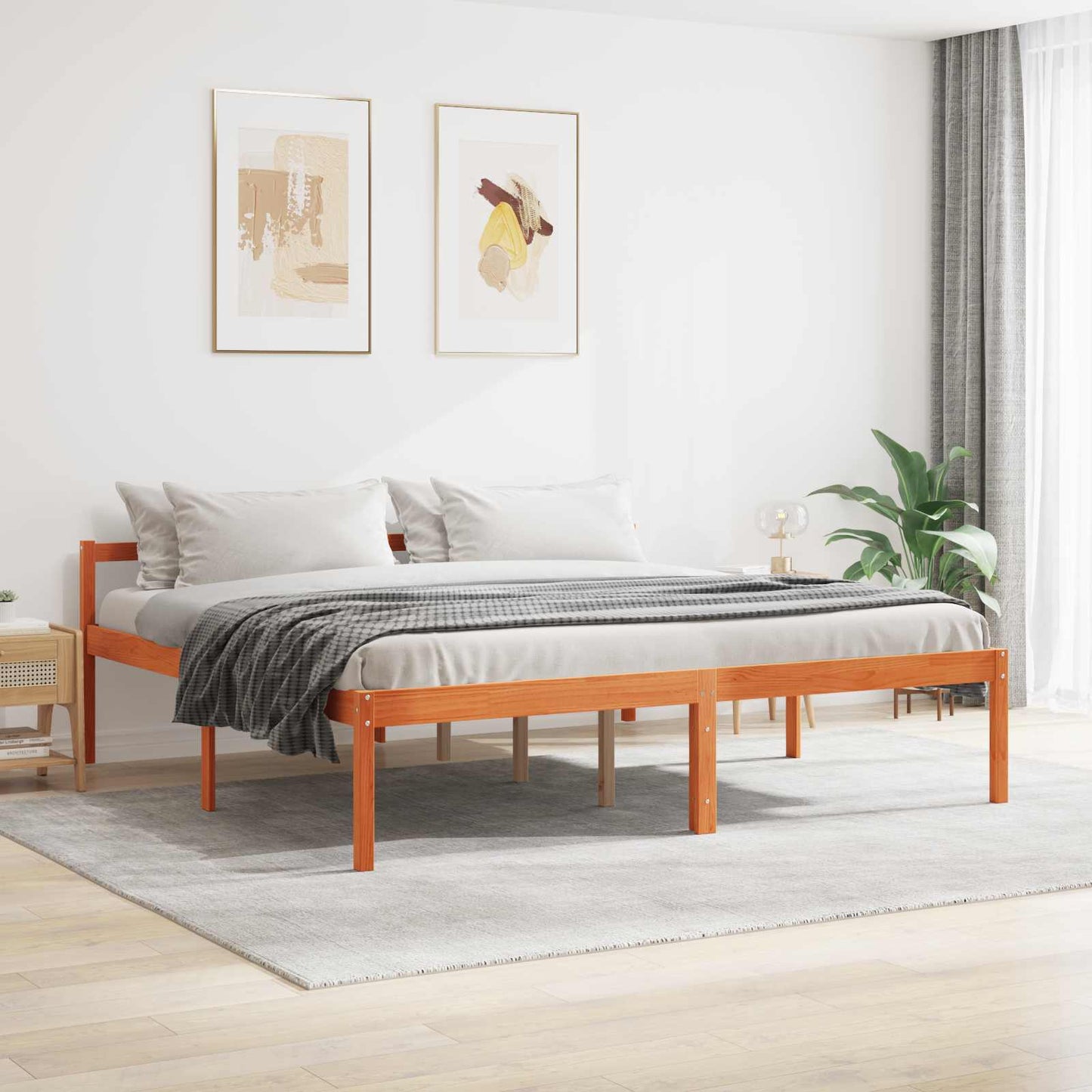 Sengestel med hovedgærde Voks brun 200 x 200 cm Massiv fyrretræ