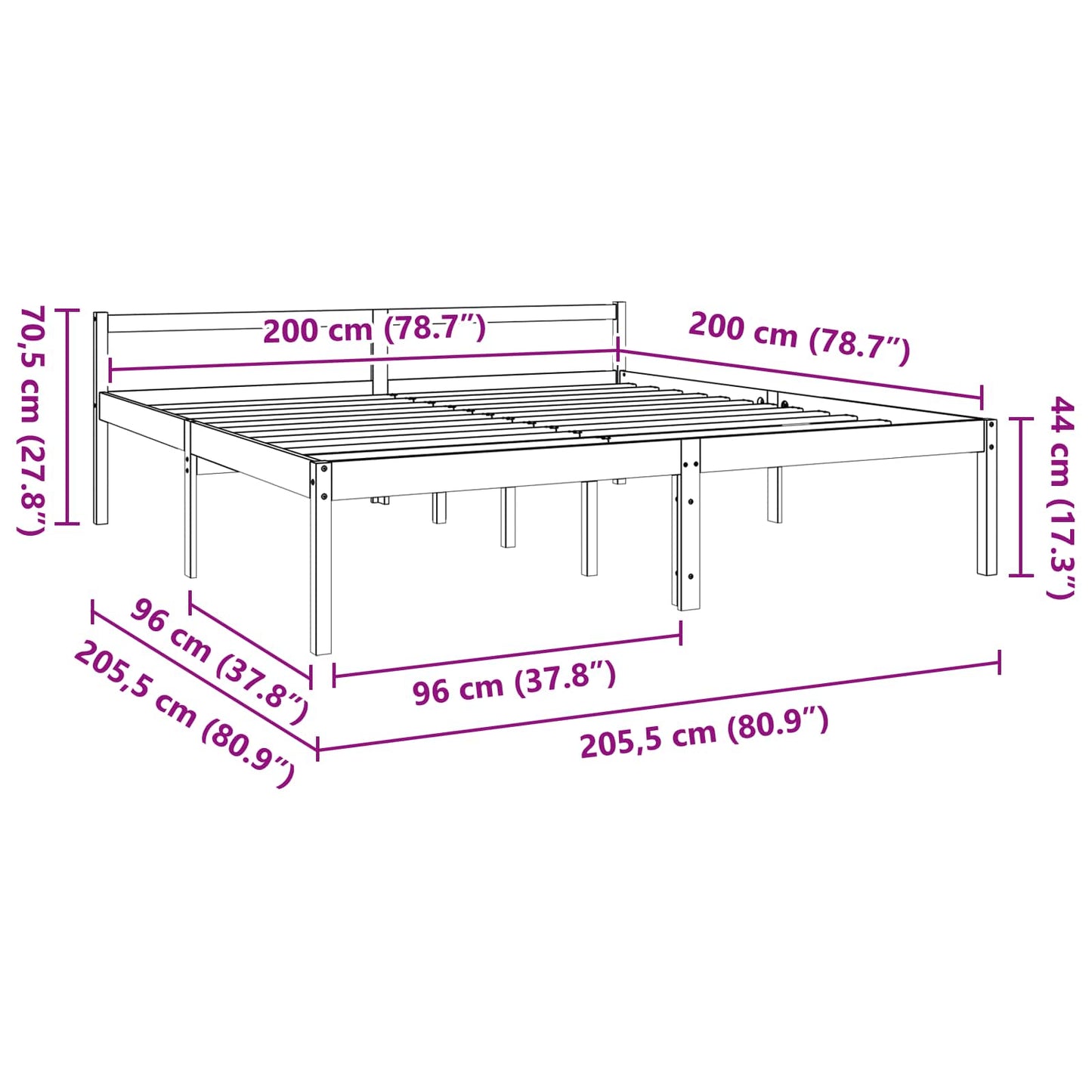 Sengestel med hovedgærde Voks brun 200 x 200 cm Massiv fyrretræ