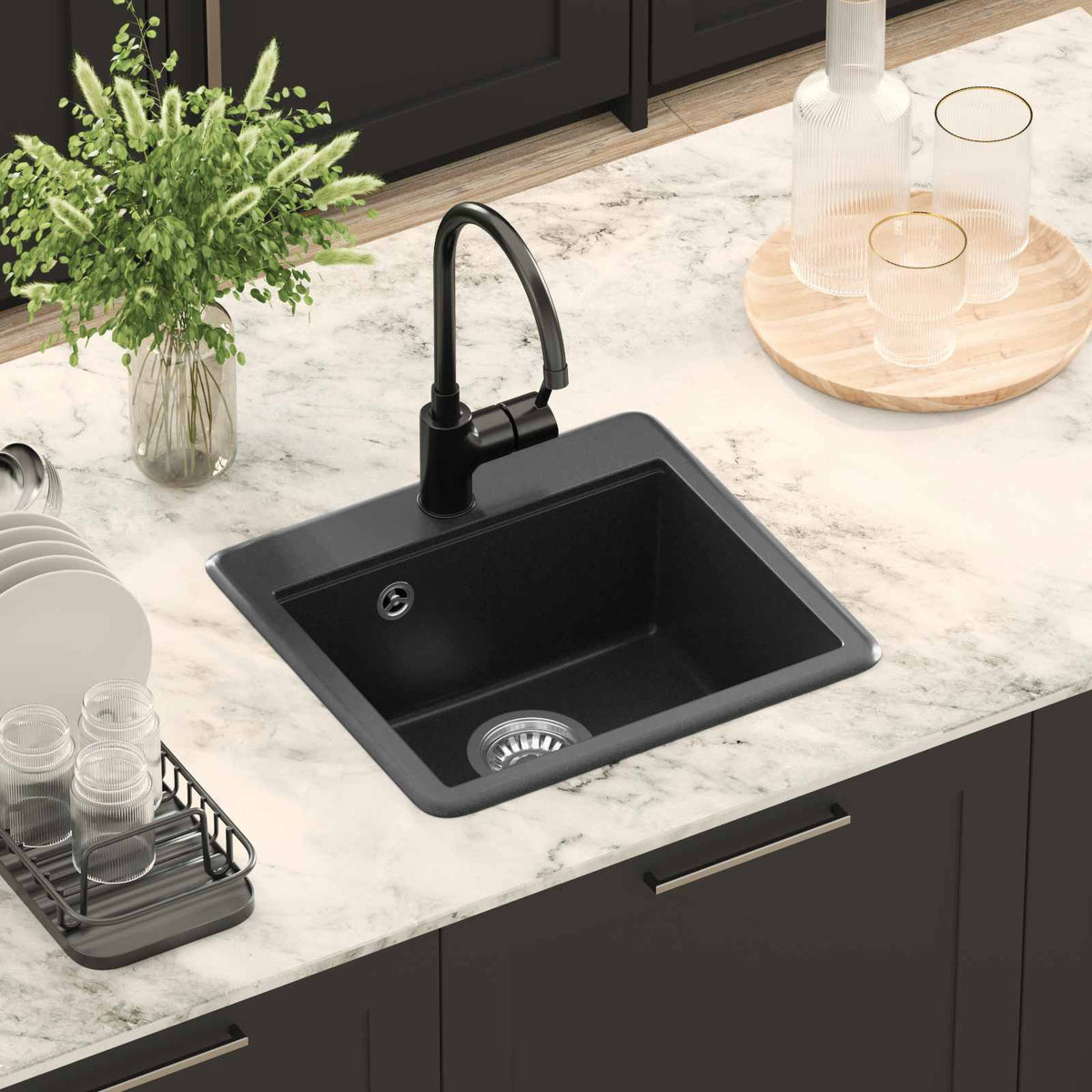 Vask 80% Kvarts og 20% Resin 470 x 440 mm Sort