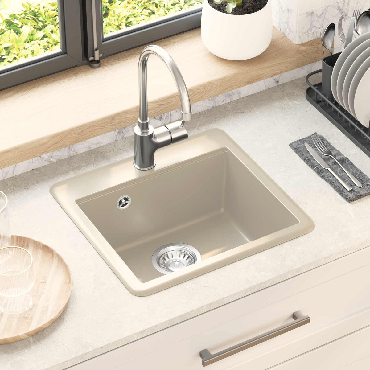 Vask 80% Kvarts og 20% Resin 470 x 440 mm Beige