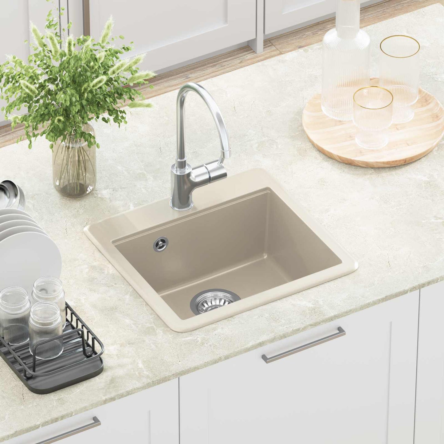 Vask 80% Kvarts og 20% Resin 470 x 440 mm Beige