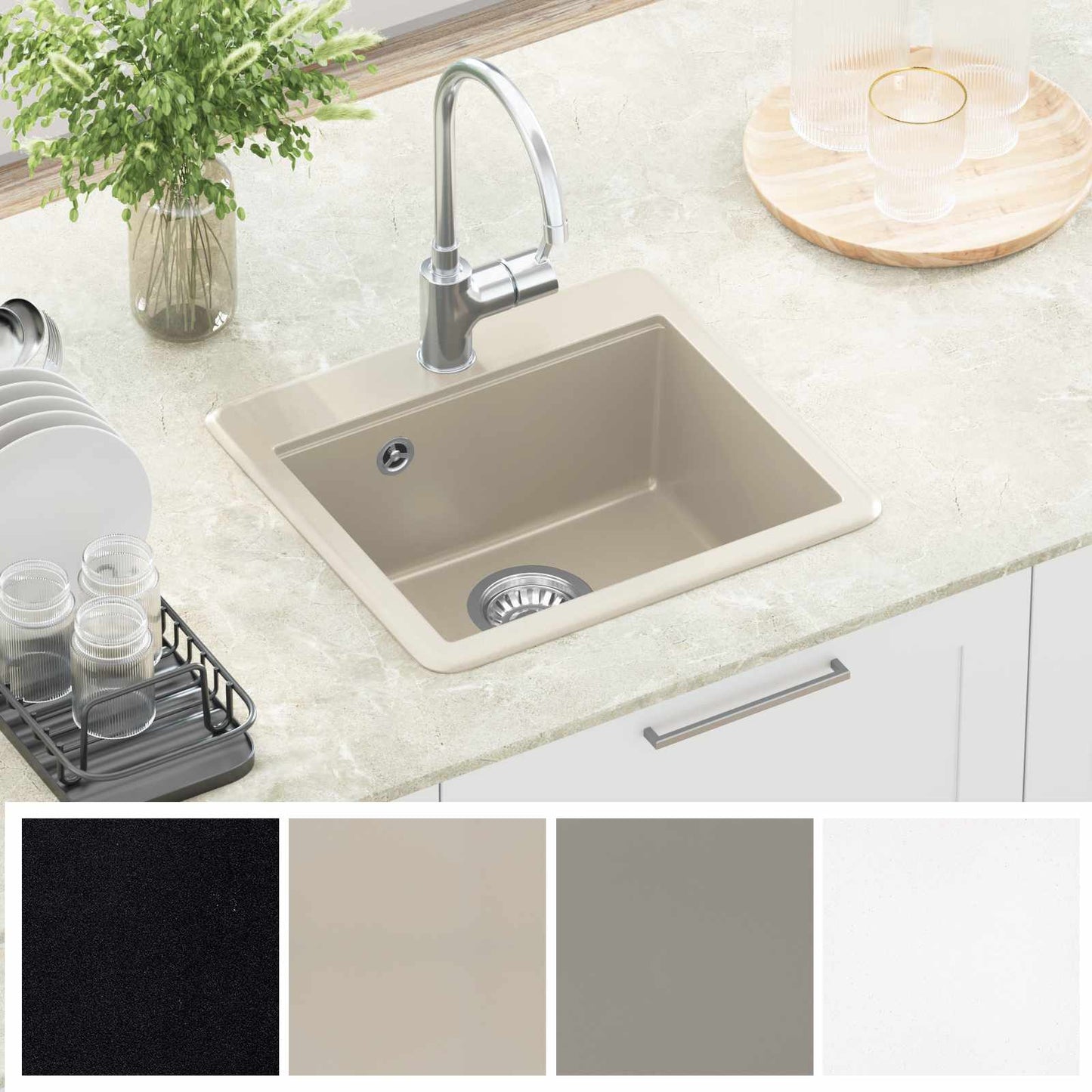 Vask 80% Kvarts og 20% Resin 470 x 440 mm Beige