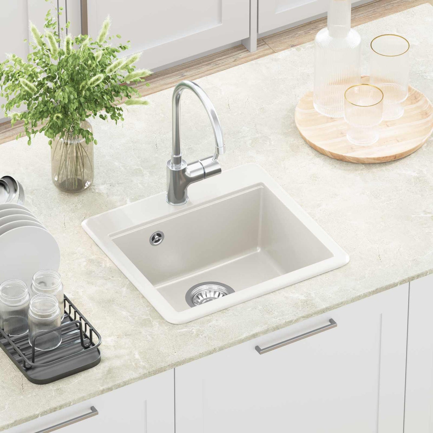 Vask 80% Kvarts og 20% Resin 470 x 440 mm Hvid