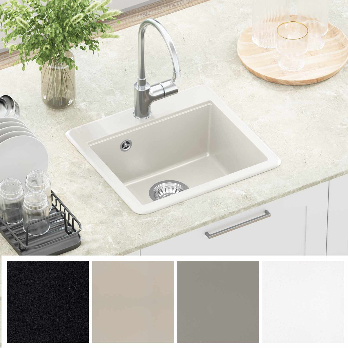 Vask 80% Kvarts og 20% Resin 470 x 440 mm Hvid