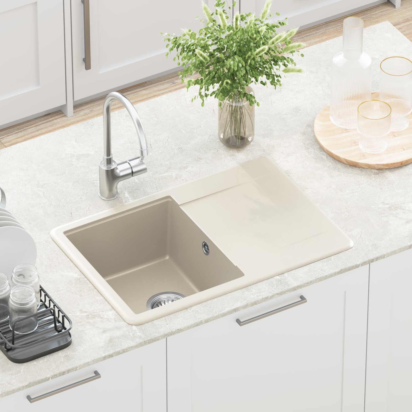 Vask 80% Kvarts og 20% Resin 670 x 460 mm Beige
