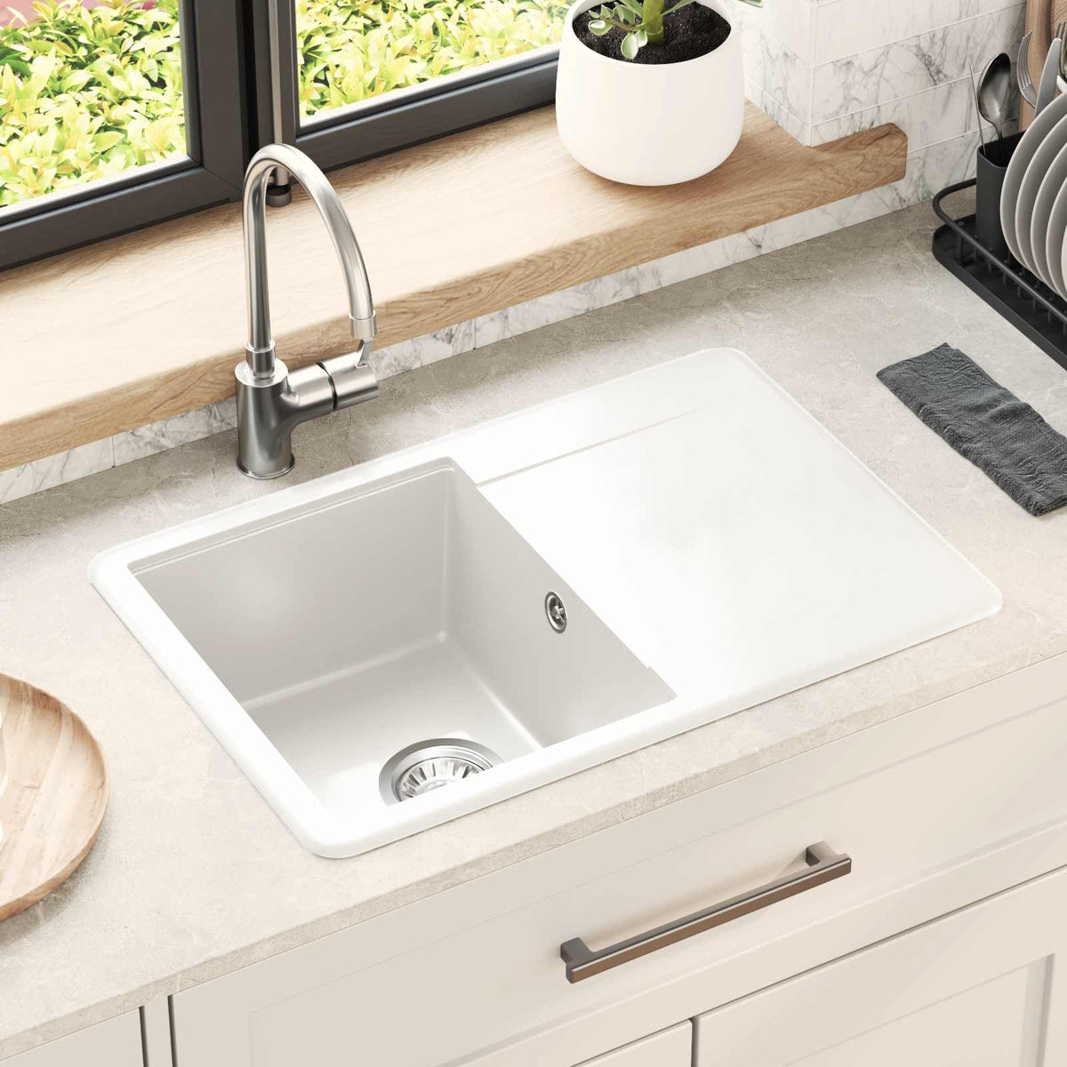 Vask 80% Kvarts og 20% Resin 670 x 460 mm Hvid