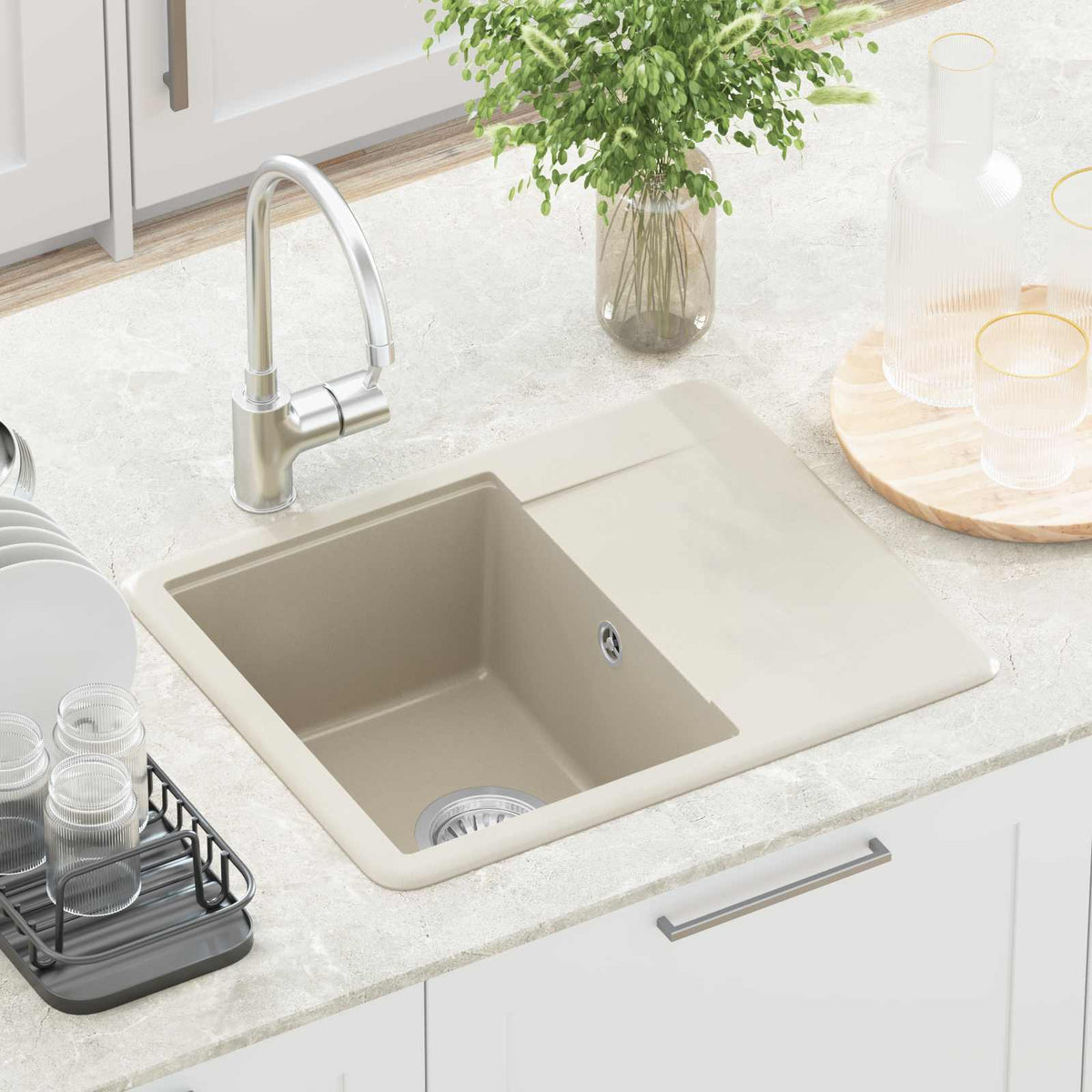 Vask 80% Kvarts og 20% Resin 560 x 460 mm Beige